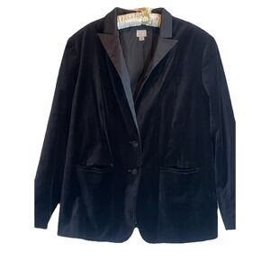 A New Day Women's 18 Tuxedo Jacket Black Velvet Satin Collar Fitted